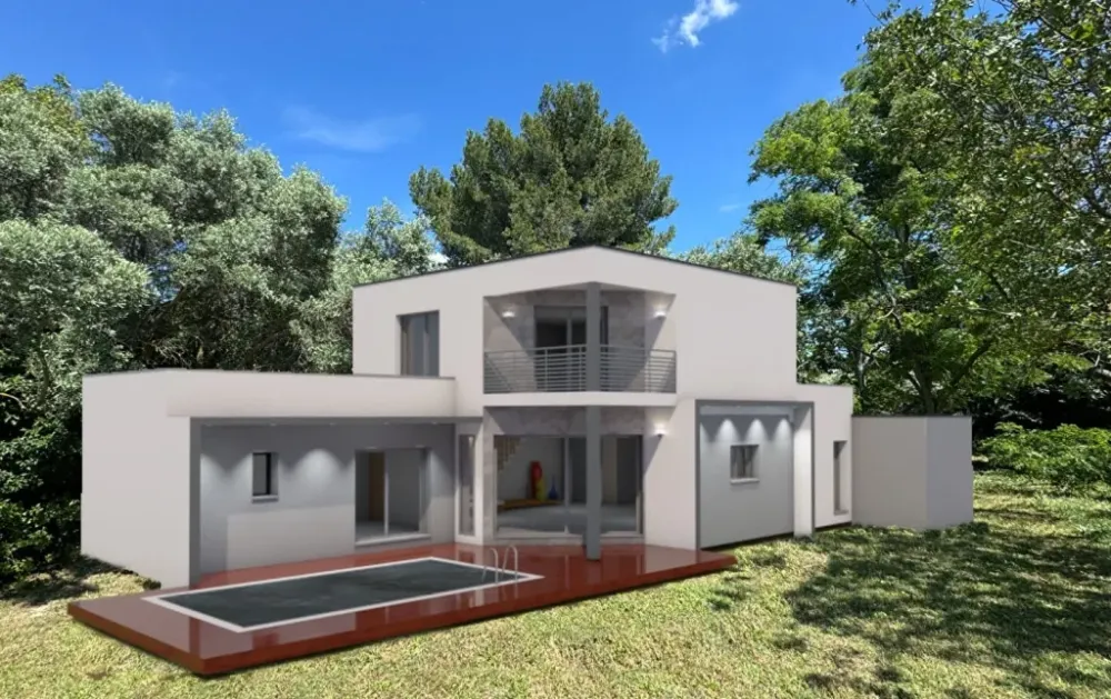 Maison contemporaine sur deux niveaux avec garage et piscine